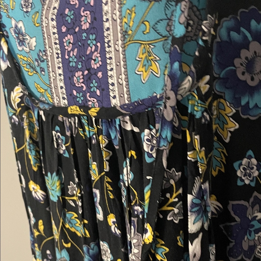 Boho Floral Peasant Dress in Black and Teal nwot - Picture 4 of 5